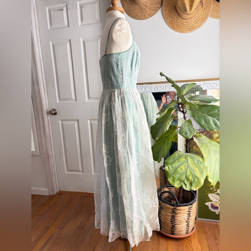 Vintage Dana Buchman Lined Silk Maxi Dress Mint Green Floral Sz 8 Cottagecore - Picture 5 of 9